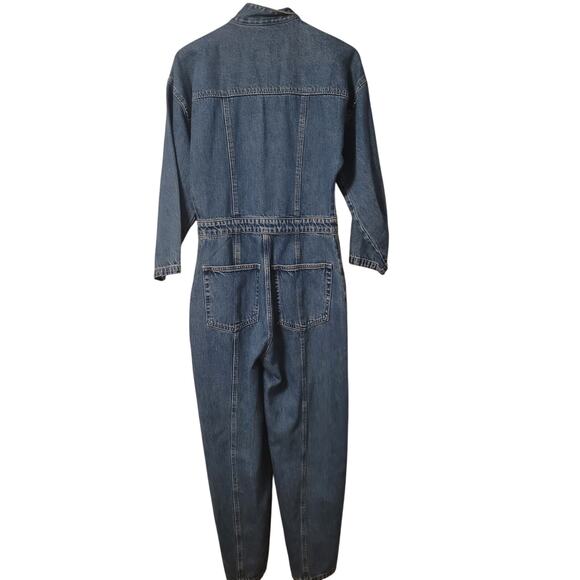 Etica Liv Asymmetrical Denim Jumpsuit Womens S Utility Deep VNeck Ethically Made - Picture 3 of 11